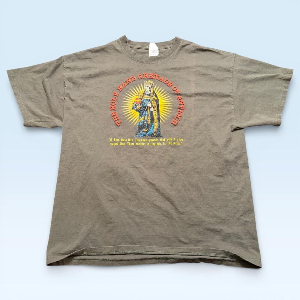 Monty Python Holy Grail Shirt Mens XL Green Gildan Holy Hand Grenade Graphic Tee
